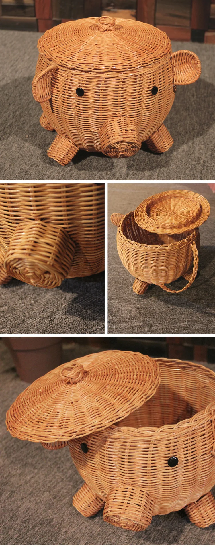 

Cy Rattan Home Rattan Handmade Southeast Asian Characteristic Piggy Ornaments Rattan Vegetable Basket Sundries Storage Basket