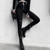 autumn and winter new trend crescent zipper high waist tight fitting trousers women ins casual style black leggings for women