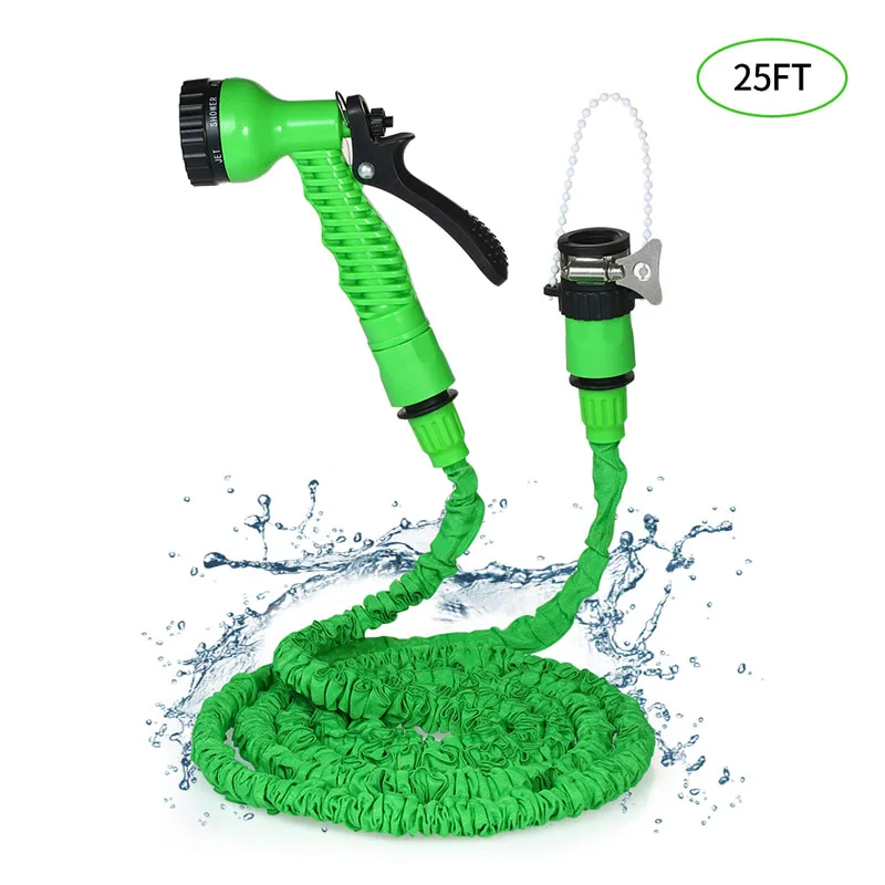 25FT Water Hose Автоматический цифровой садовый таймер для подачи воды полива системы контроллер и растягивающийся поливочный шланг с распылителем для полива - Цвет: 25FT Water Hose