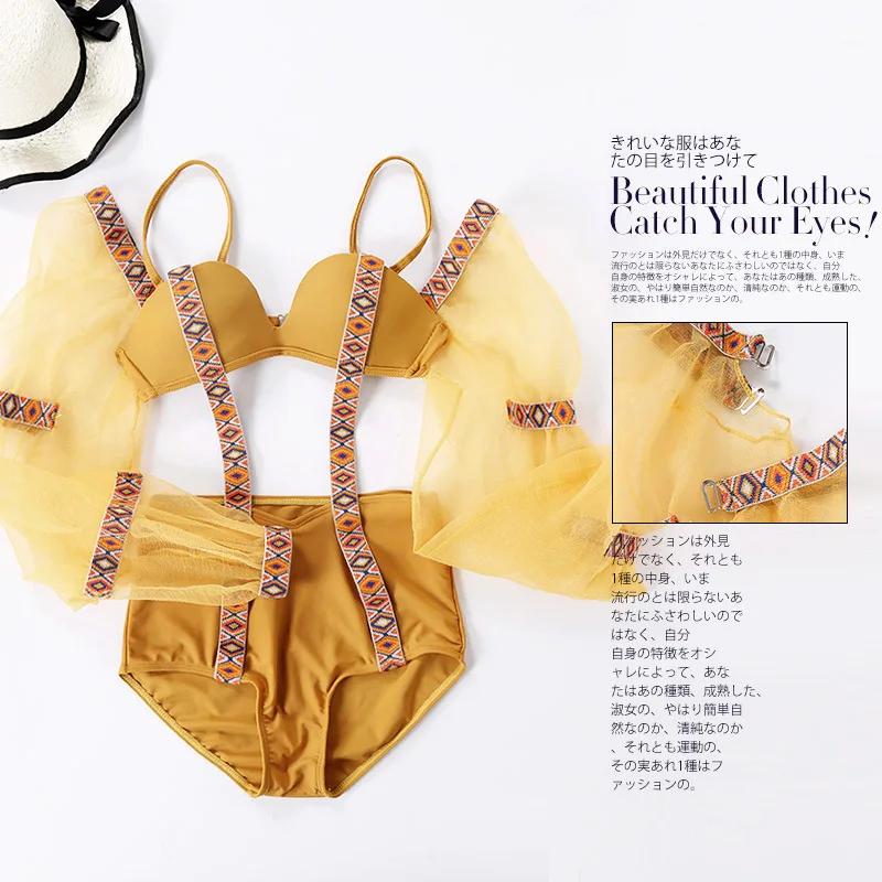 

Female Swimsuit Women Swimwear One Piece Swimming Trikini Woman Thai Restoring Ancient Seersucker Hollow Sexy Breasts Print