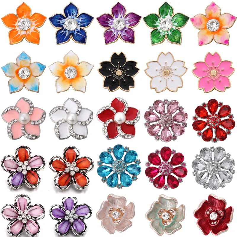 6 шт./лот сделай сам Кристальные цветы кнопки ювелирные изделия подходят для 18 мм