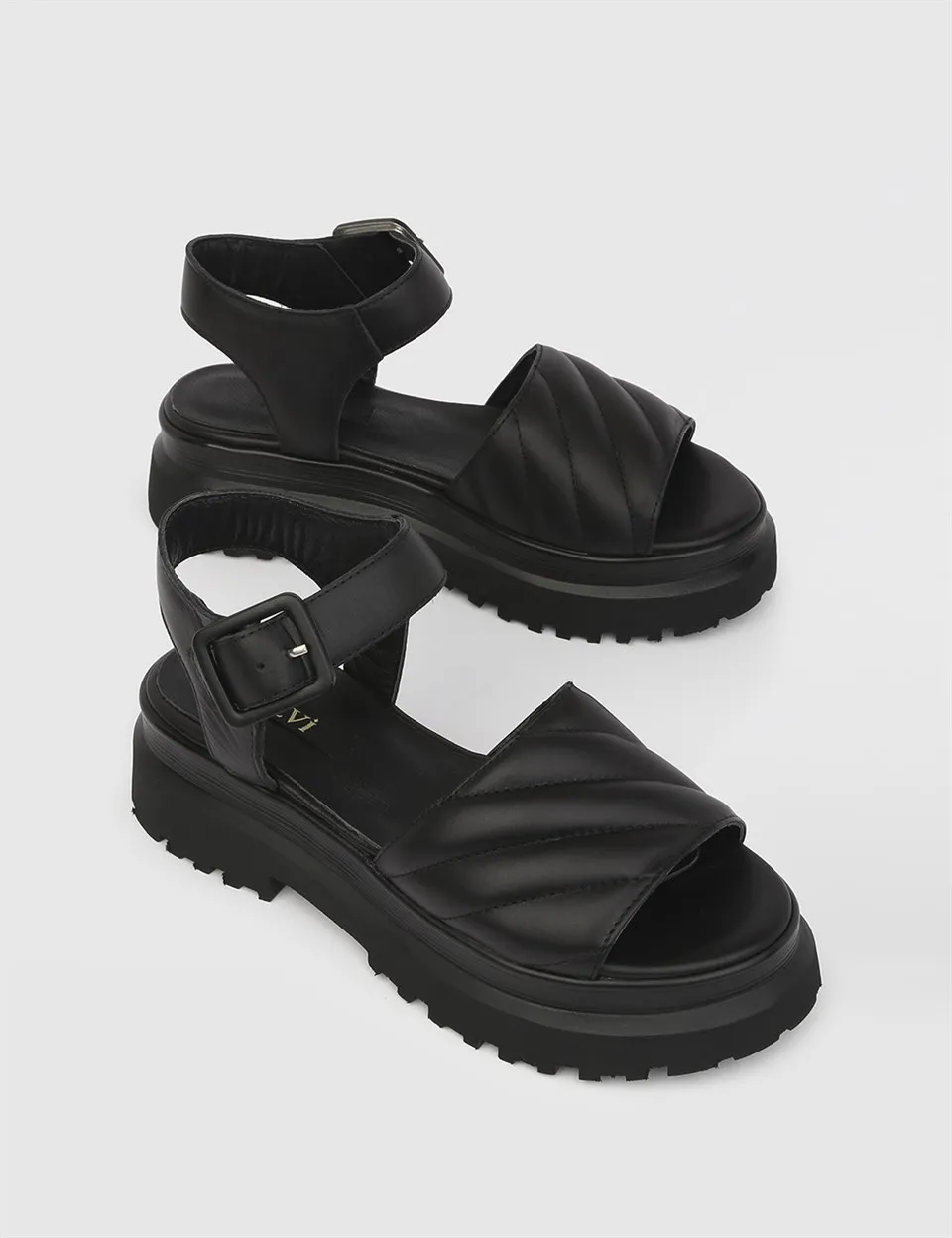 

ILVi-Genuine Leather Handmade Kasha Black Leather Women's Sandal Women Shoes 2021 Spring/Summer