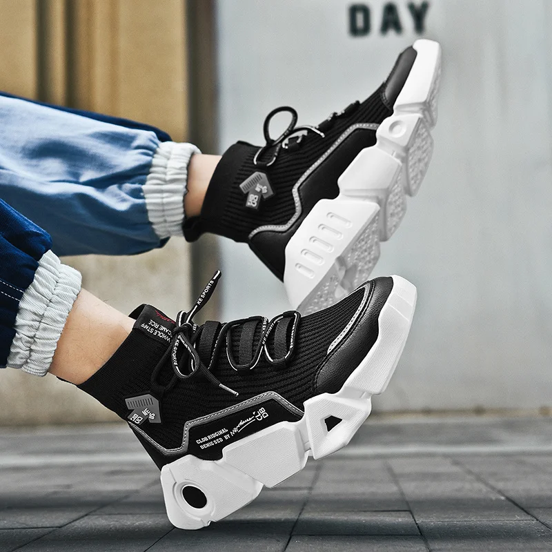 

Men Running Shoes Men High Top Sneakers Breathable Sock Outdoor Sports Walking Jogging Shoe Cushioning Height Increasing Shoes