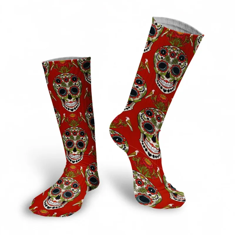 Hot Sale 3D Skull Head Fashion Funny Printed Cotton Long Socks Harajuku Comfortable Breathable Happy Gift Socks  For Unisex