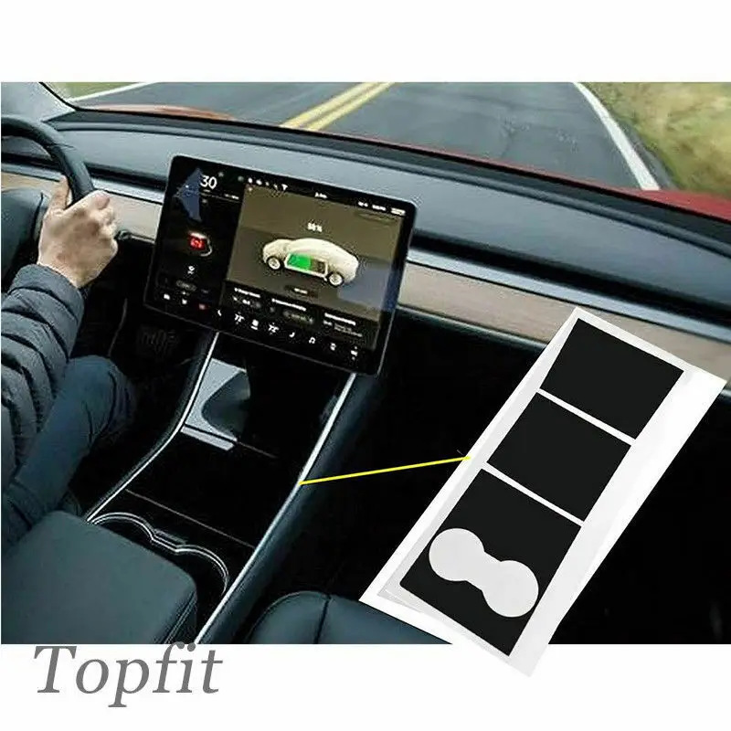 black Автомобильные аксессуары матовая черная Автомобильная центральная консоль виниловая обёрточная бумага подстаканник наклейки для Tesla модель 3 декоративная приборная панель в прочном - Название цвета: black