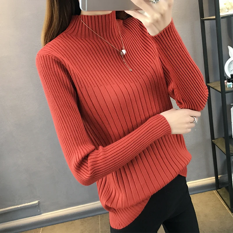 Свитер женский трикотажный с высоким воротником и длинным рукавом Осень-зима 2020 |