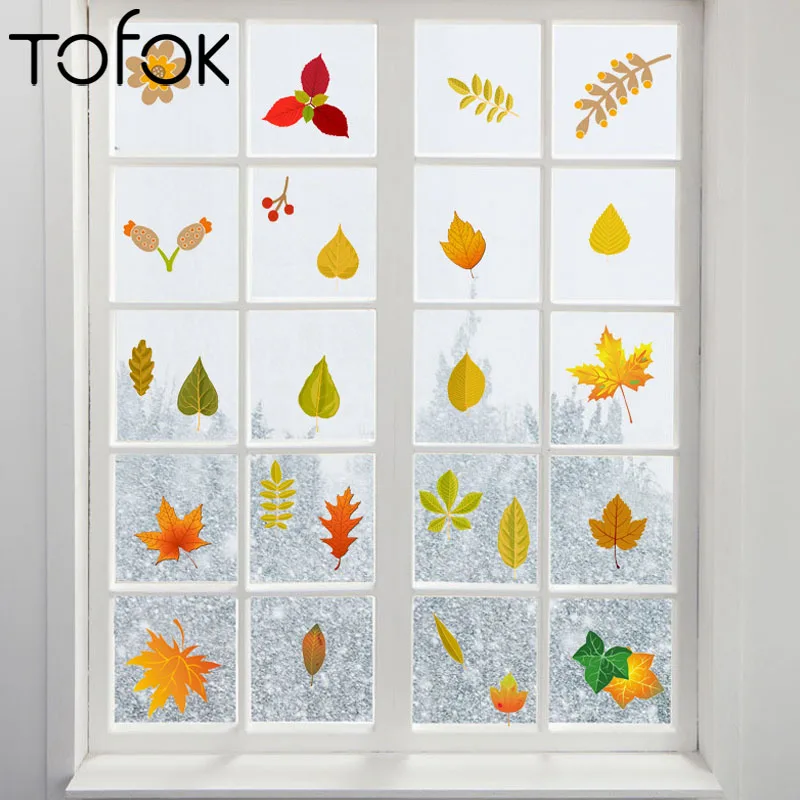 

Tofok Thanksgiving Turkey Maple Leaf Decoration Stickers Waterproof Removable Glass Refrigerator Decoration Wall Stickers