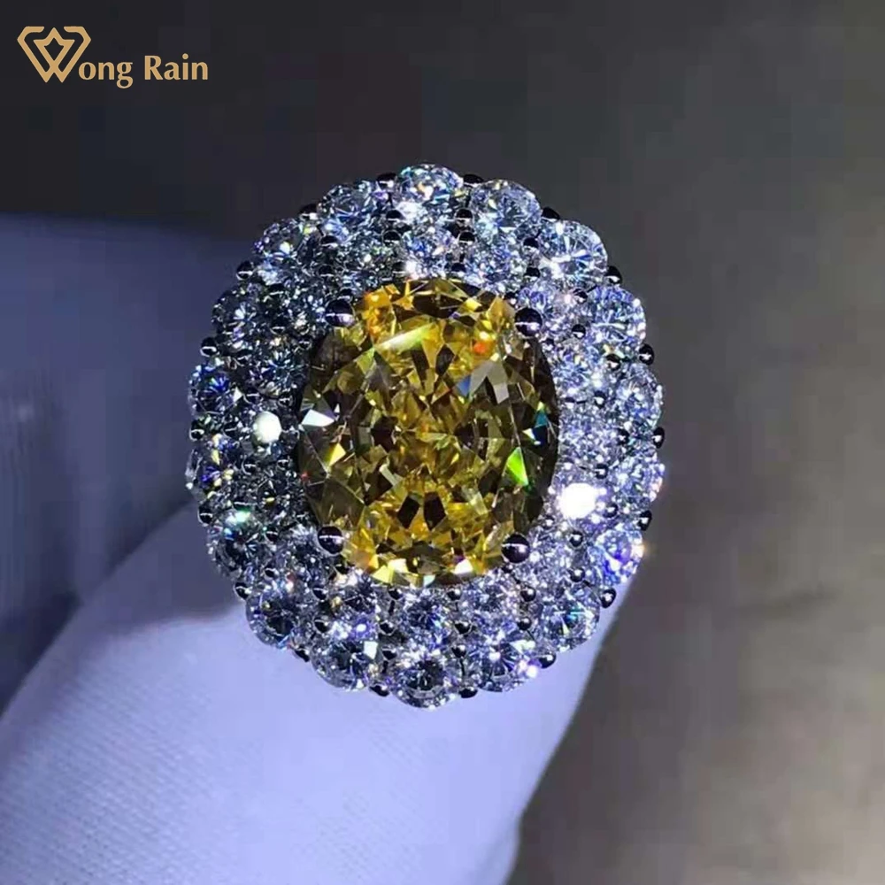 

Wong Rain 925 Sterling Silver 5 CT Oval Cut D Created Moissanite Citrine Gemstone Engagement Rings Customized Rings Fine Jewelry