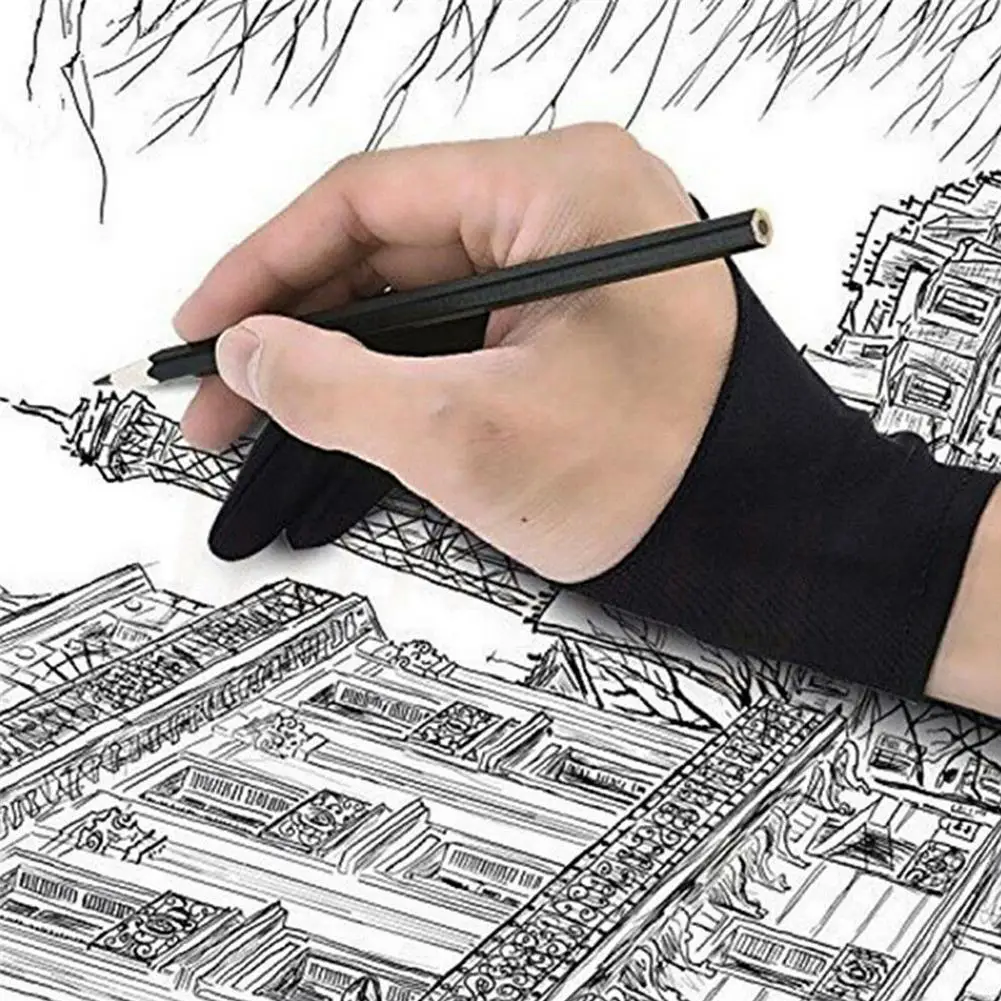 

1Pc Black 2 Finger Anti-fouling Glove,both For Right And Drawing Drawing Tablet Hand Graphics For Any Left Artist C9T7