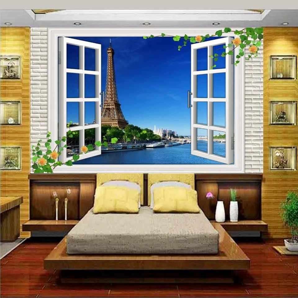 

custom 3d photo wallpaper livingroom bed room mural Window of the world Eiffel Tower picture sofa backdrop wallpaper for wall 3d