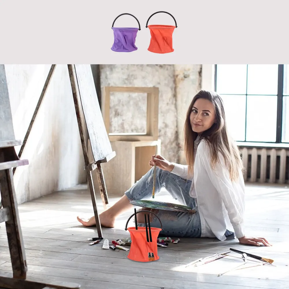 

2Pcs Practical Wash Painting Brush Holder Creative Wash Pen Bucket Orange Purple