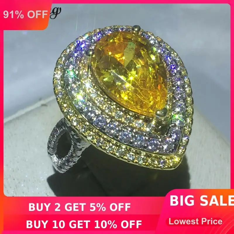 

choucong Female Luxury Jewelry Pear cut 5A zircon Crystal ring White gold filled Engagement Wedding Band Rings For Women bijoux