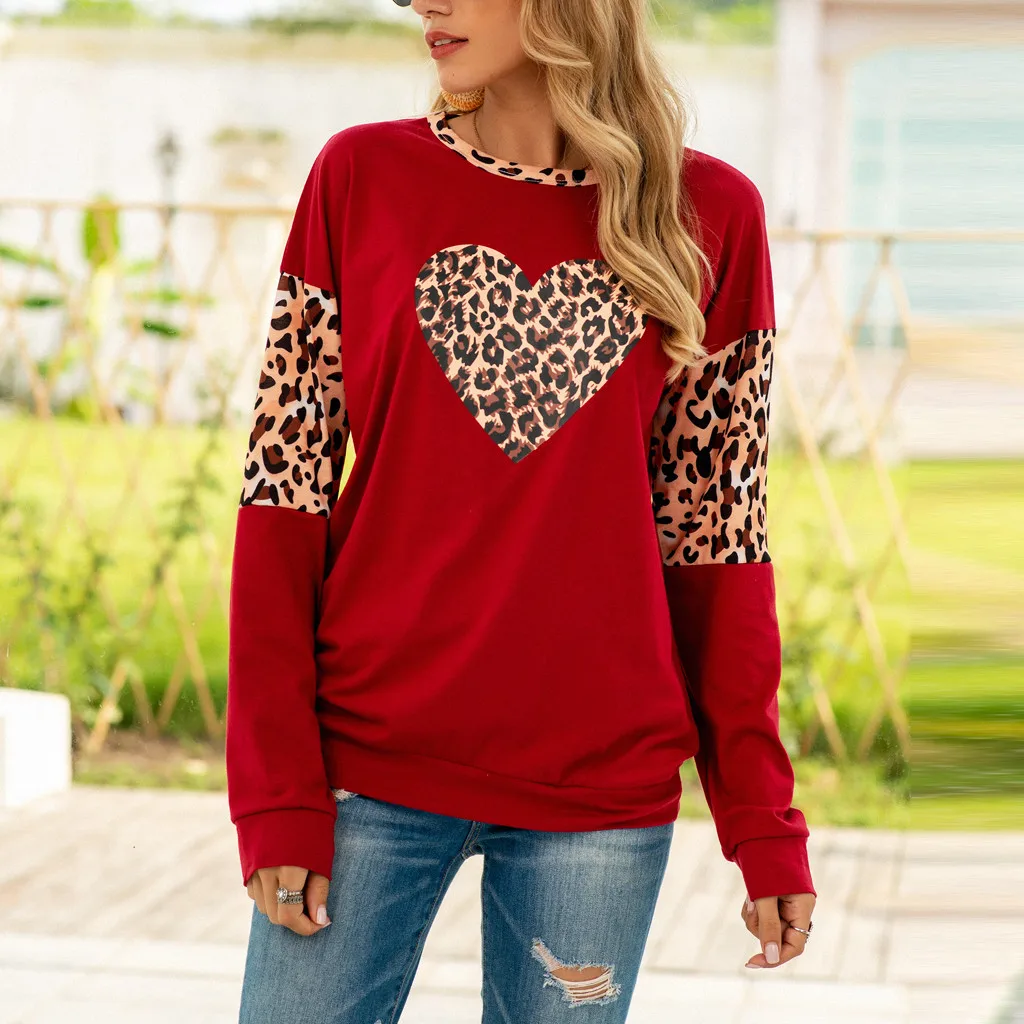 Women's Sweatshirt Heart Print Autumn Spring Casual Thin Hodies Women O-Neck Long Sleeve Pullover Tunic Tops Moletom Female #83 | Женская