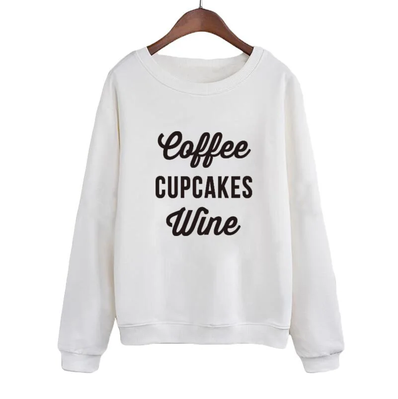 

Casual Felmae Women Pullover Coffee Cupcakes Wine Funny Sweatshirt Tracksuit Autumn Crewneck Hoodies
