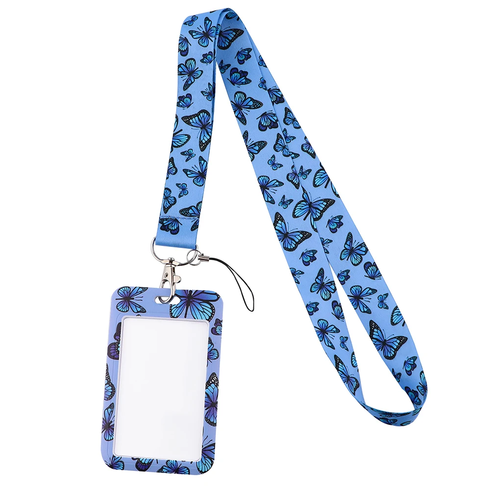 butterfly lanyard for keys chain id credit card cover pass mobile phone charm neck straps badge holder key ring accessories free global shipping