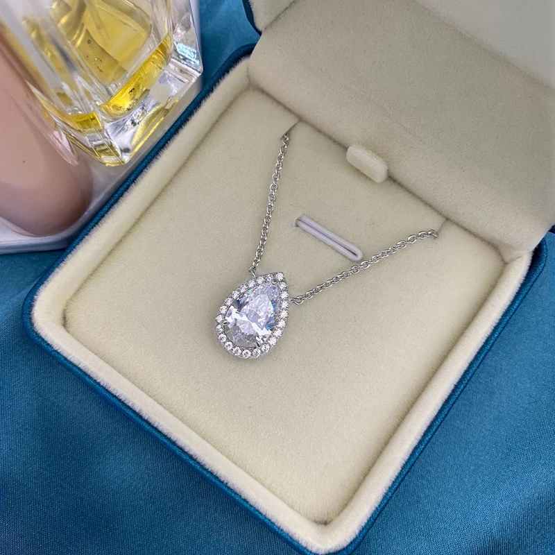 

Knobspin 100% 925 Sterling Silver 8*12mm Water Drop Bridal Pendant Necklace For Women High Carbon Diamond Fine Jewelry Wholesale