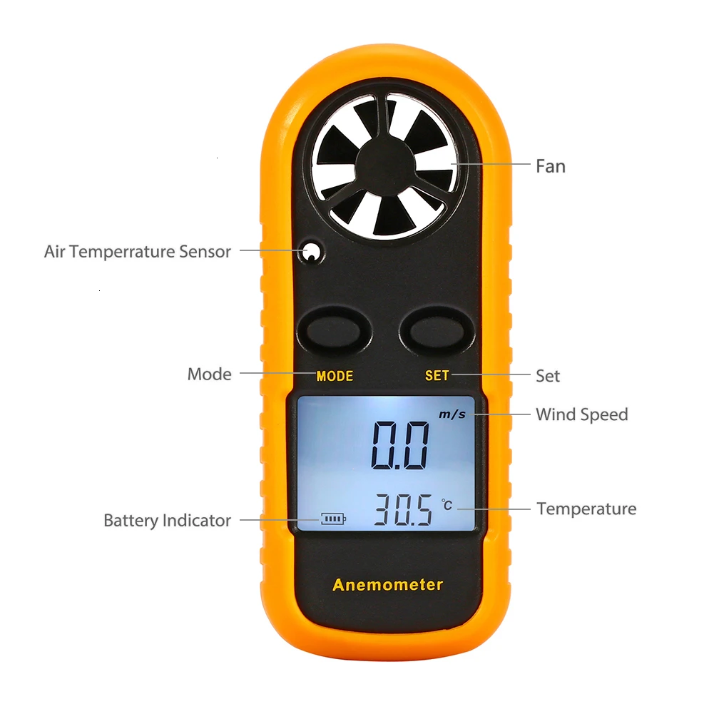 Портативный мини цифровой анемометр термометр измеритель скорости ветра