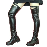 punk goth over the knee women stretchy thigh high boots flat heel round toe pull on tall long booties 35 42 size