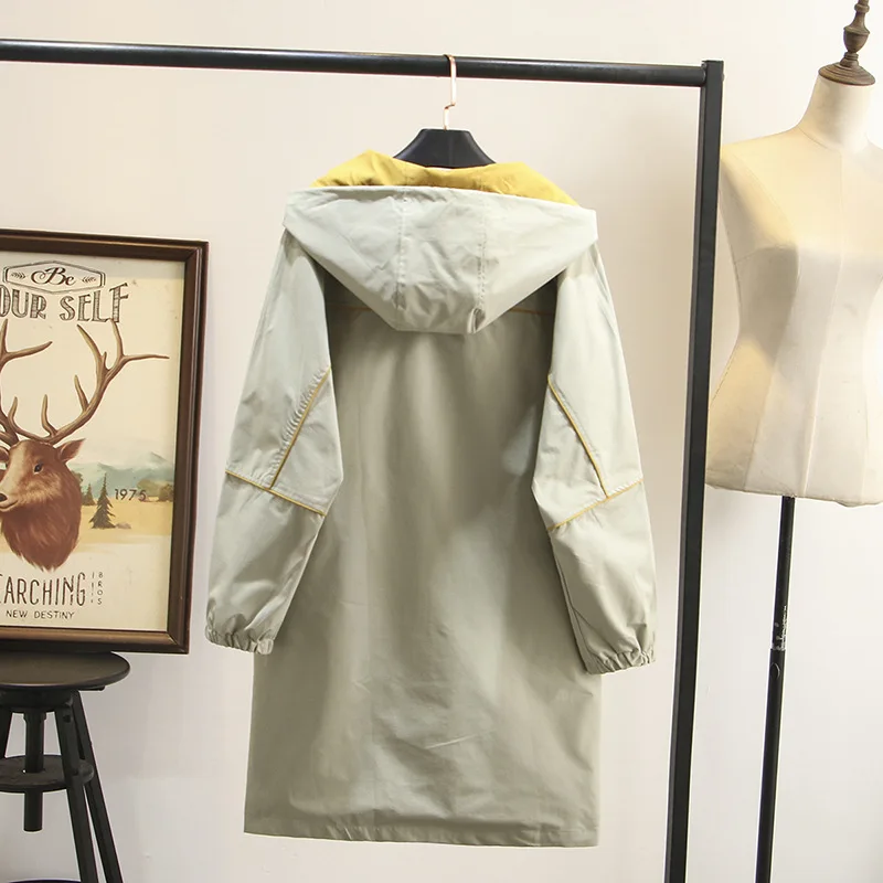 Тренч с капюшоном для женщин Весна Осень размера плюс Повседневная модная