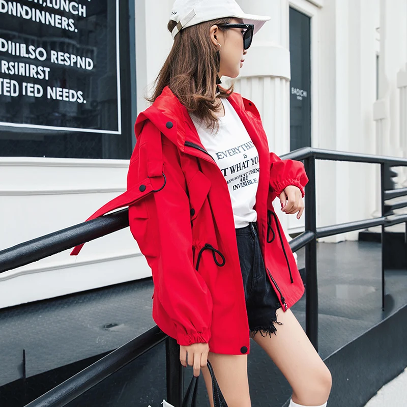 Весна-Осень 2021 модная красная ветровка Женский Длинный свободный комбинезон с