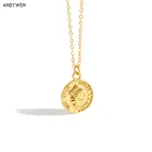 Цепочка с круглым кулоном ANDYWEN из стерлингового серебра 925 пробы, длинная цепочка, модные ювелирные украшения 2020, рок, панк, для вечеринки, роскошный подарок