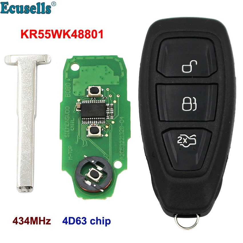 Полный дистанционный ключ fob 434 МГц ID83 4D63 чип для Ford Focus C Max Mondeo Kuga Fiesta B max S Galaxy