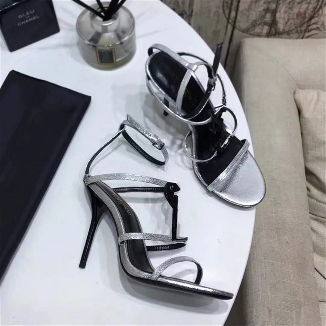 

High Heel Sandals Women 2021 Spring Summer French Style Stilettos Letter Buckle Super High Heel Open Toe Women Sandals