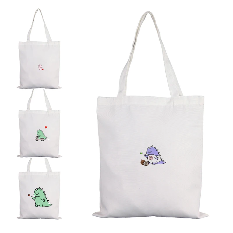 

Cartoon Dinosaur Shopping Net Hand Bags for Women Braided Bag Pride Tote Rainbow Luggage-bags With Handle Hippie Canvas Shopper