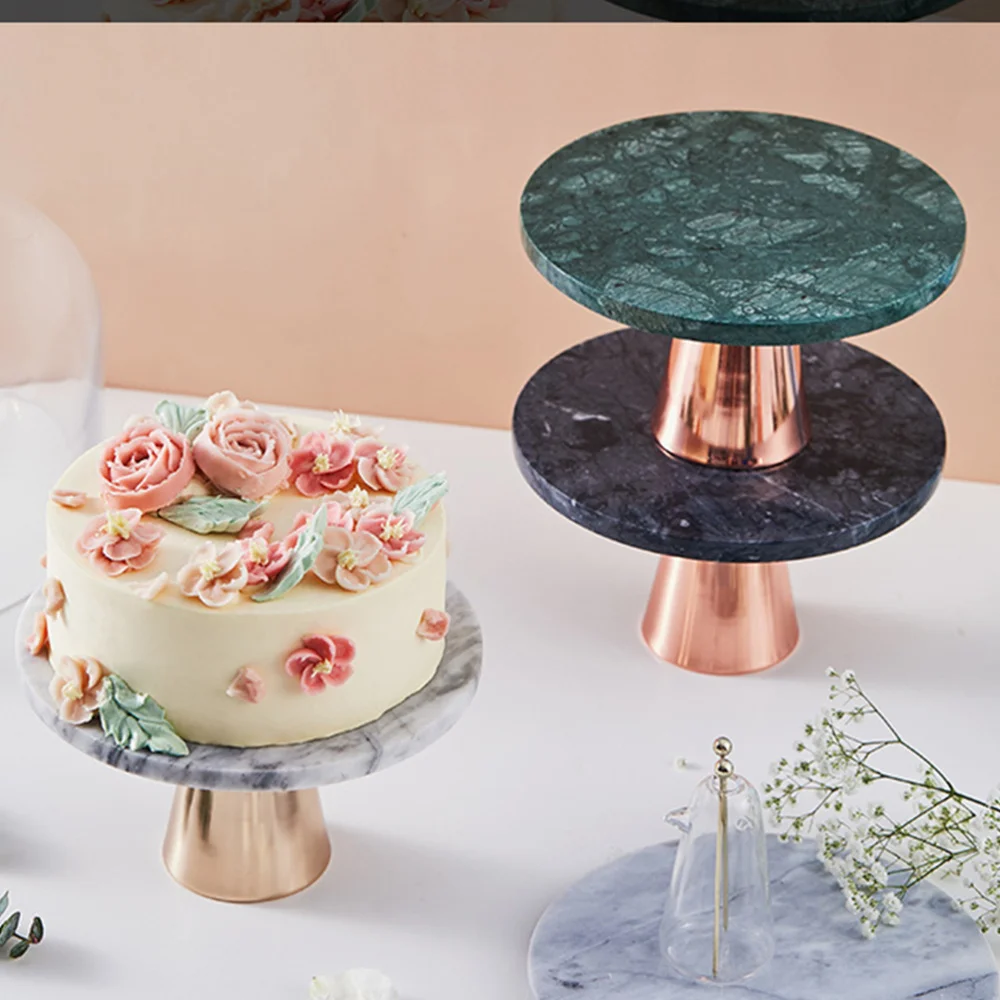 

1Pc Creative Marble Plate Marble Cake Plate Jewelry Display Plate (Golden Grey)