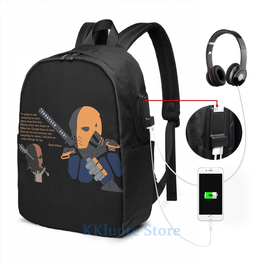 Забавный рюкзак с графическим принтом Deathstroke(3) USB-зарядкой для мужчин школьные