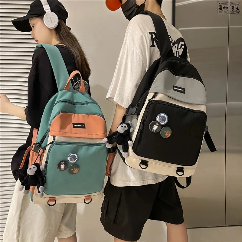 Japan Korea Simple Harajuku Street Trend Women's Backpack Campus Student College Backpack Casual Men Fashion Hit Color Schoolbag