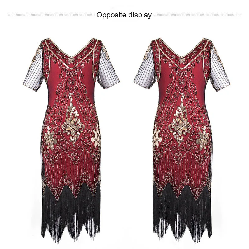 Платье флэпперов 1920-х Гэтсби для женщин, винтажное с пайетками, бахромой, бисером и ар-деко, подходит для вечеринок и выпускных вечеров "Вестидос Де Фиеста Ноче".
