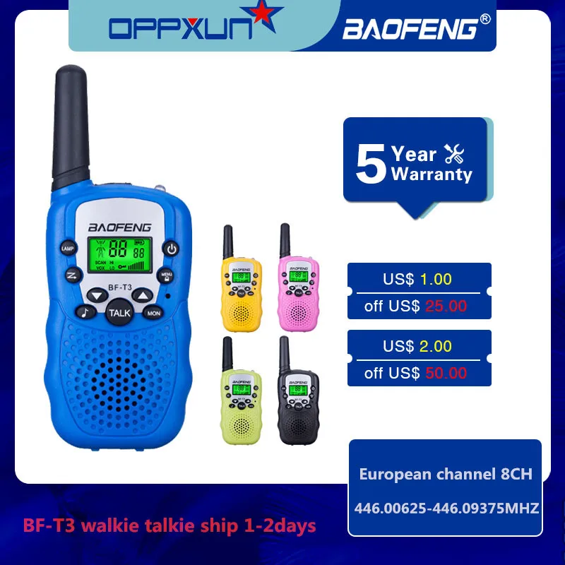 

2 шт.; Оптовая продажа; Детское нижнее белье для детей, мини дети UHF иди и болтай Walkie Talkie “иди и BF-T3 Baofeng FRS двухстороннее радио Comunicador T3 удобный ...