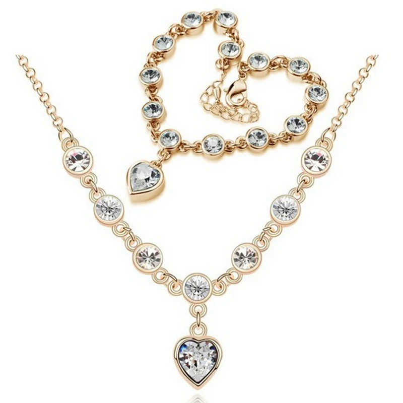 

New Design Free Shipping Hot Sale Austrian Crystal heart Shape Romantic Wedding Jewelry Set For Women