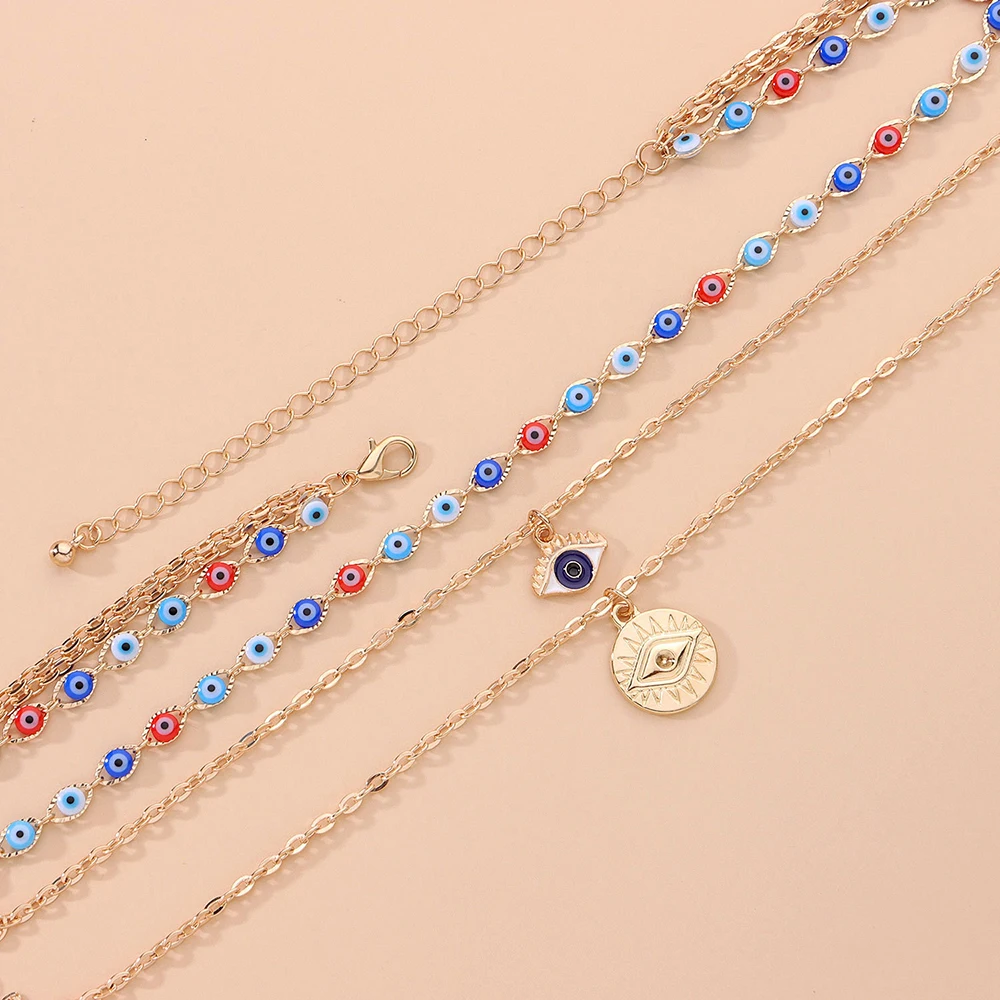 

Fashion Turkish Blue Eyes Multilayer Necklaces For Women Bohemian Vintage Devil Pendant Necklaces Choker Beads Party Jewelry New