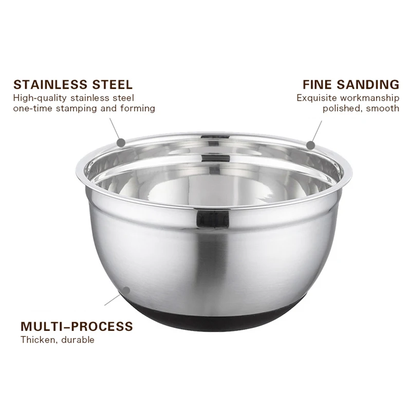 Миксер из нержавеющей стали с силиконовым дном для яиц салата Нескользящие миски