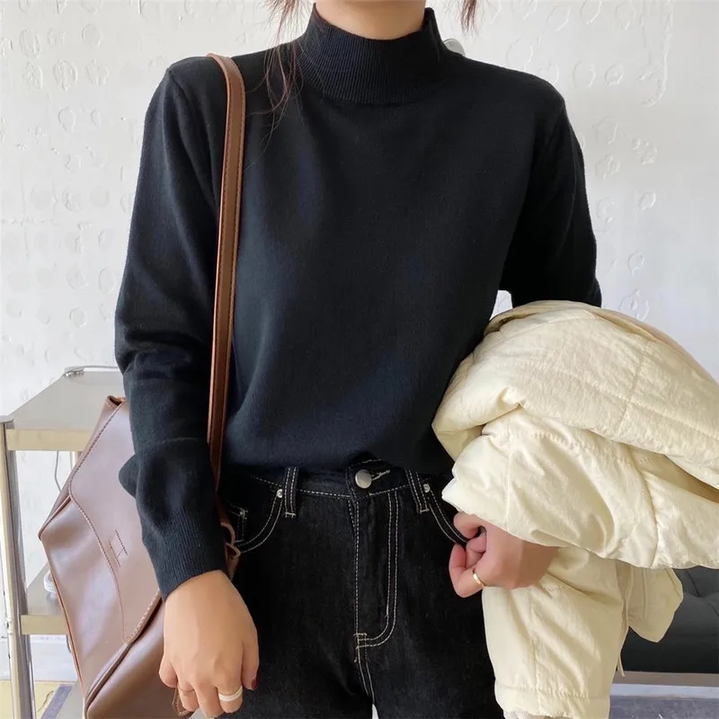 

New Autumn Winter Sweater Women Solid Casual Jumpers Turtleneck Women Vintage Sweater Long Sleeve Pullover Knitted Sweater 12145