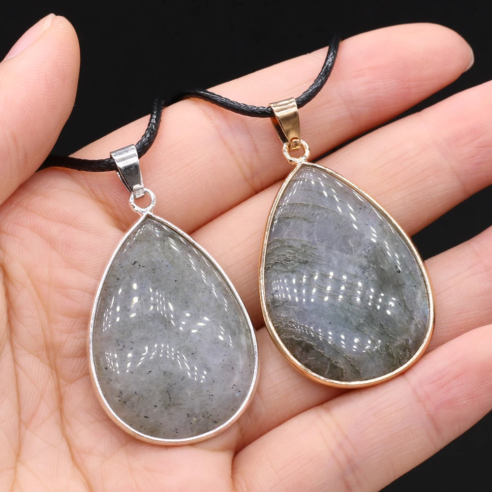 

Natural Stone Pendant Necklaces Simple Water Drop Gold plated Flash Labradorite Necklace Jewelry for Women Party Gifts