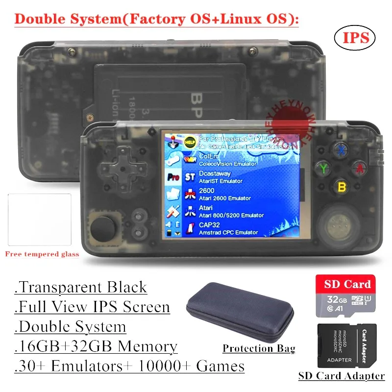 Black 48GB Dual OS Ips экран Двойная система RS97 Ретро игровая консоль Linux система DIY RS-97 портативный мини портативный игровой плеер встроенный 13000 игр - Цвет: Black 48GB Dual OS