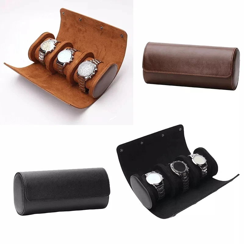 

3 Slots Watch Storage Box Chic Portable Vintage Leather Watch Roll Detachable Display Wristwatch Pouch Holder Watch Organizer