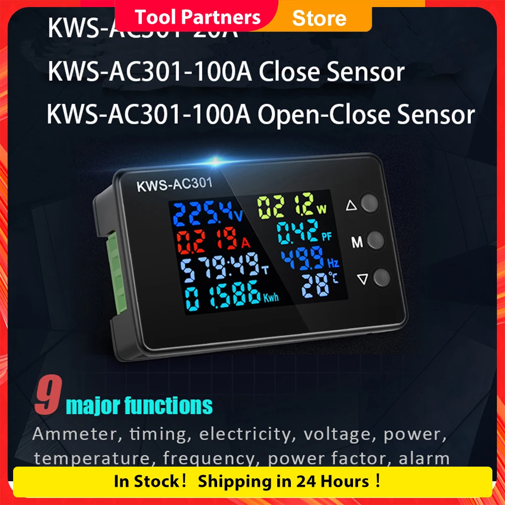 

Voltage Voltmeter LED Digital Voltmeter AC Wattmeter 50-300V 0-100A Ampermeter 8 in 1 Electric Meter dedicated chip KWS-AC301