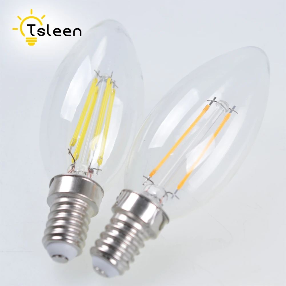 Винтажная Светодиодная лампа TSLEEN E14 4 Вт 8 с нитью накаливания C35 220 В светодиодный