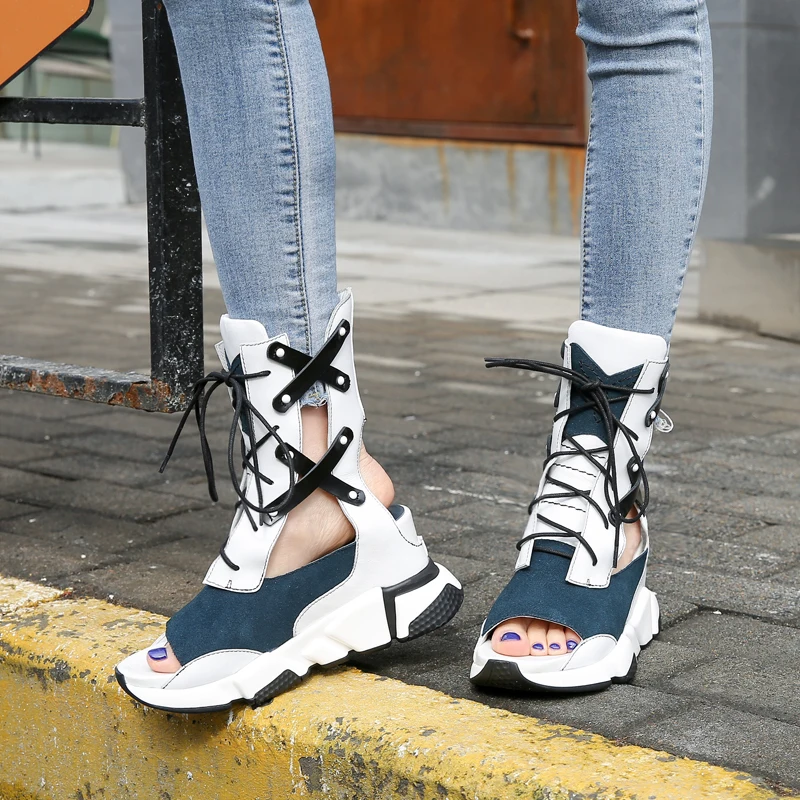 

Height Increasing Women Sandals Platform Wedge Shoes Woman Genuine Leather Gladiator Sandal Peep Toe Summer Boots Wedges