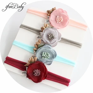 Детская нейлоновая повязка на голову, повязка на голову с цветами для девочек, аксессуары для бутика, эластичный головной убор на завязках