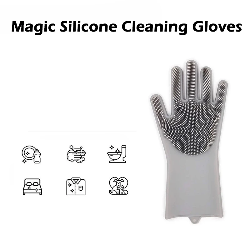 

Magic Silicone Cleaning Gloves Dusting/Dish Washing/Pet Care Grooming Hair Car/Insulated Helper Scrubber Rubber