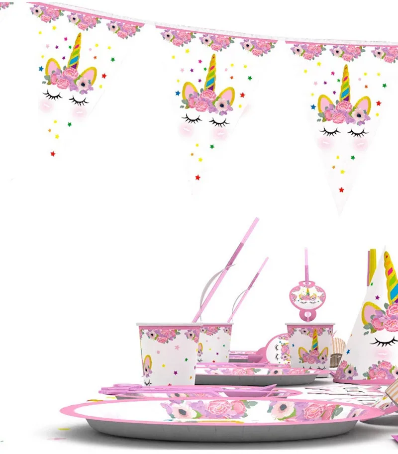 Unicorn Birthday Party Decorations Kids Girl Disposable Tableware Balloon Cups Plates Napkin Supplies | Дом и сад