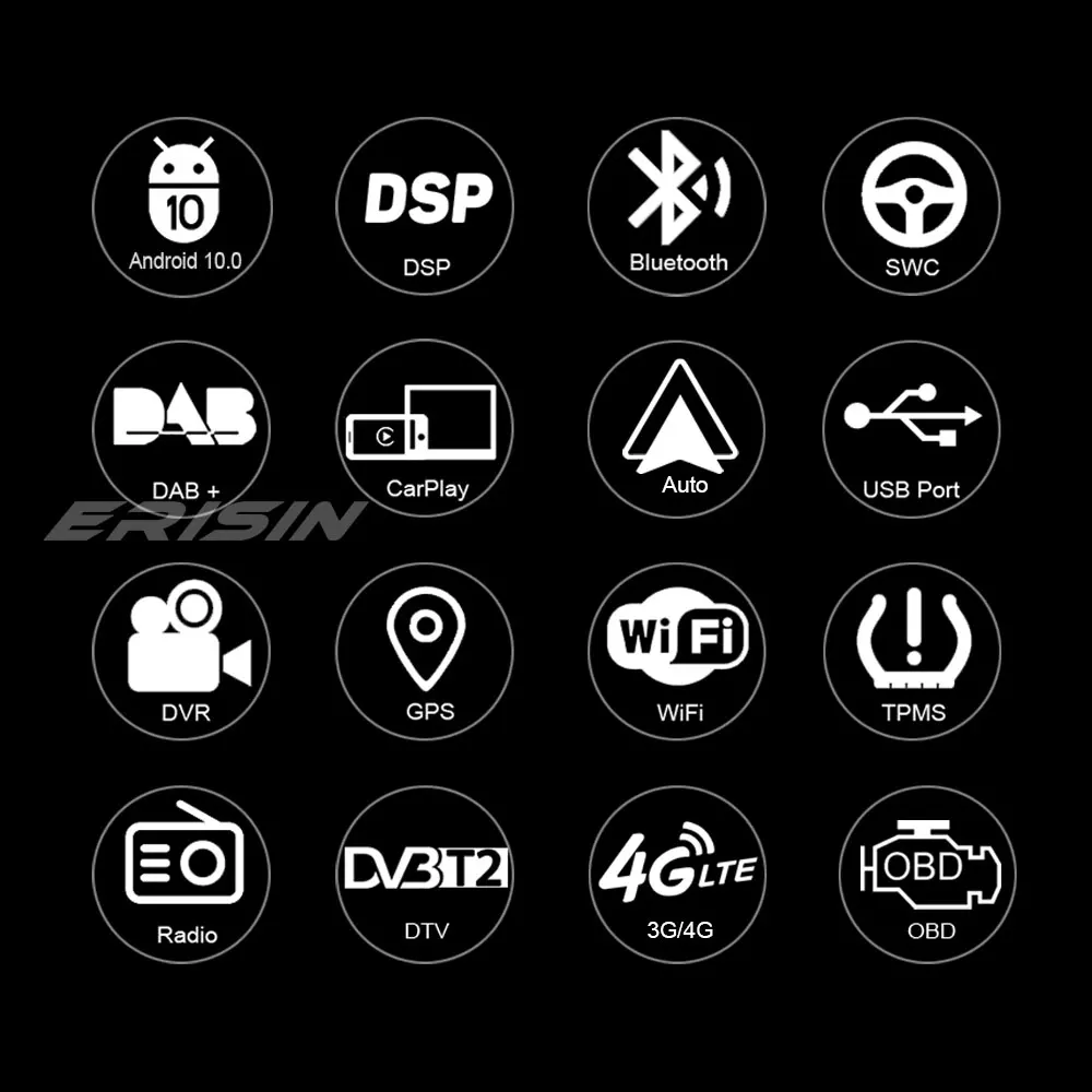 Erisin ES8176J DAB + Android 10 Автомагнитола DSP GPS CarPlay Wifi USB для Jeep Compass Wrangler Dodge Challenger Chrysler |