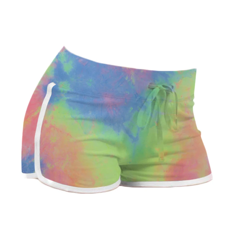 

Fitness tie-dye lace-up shorts women High-waisted white-trimmed stretch shorts woman Summer yoga straight shorts women's 2021