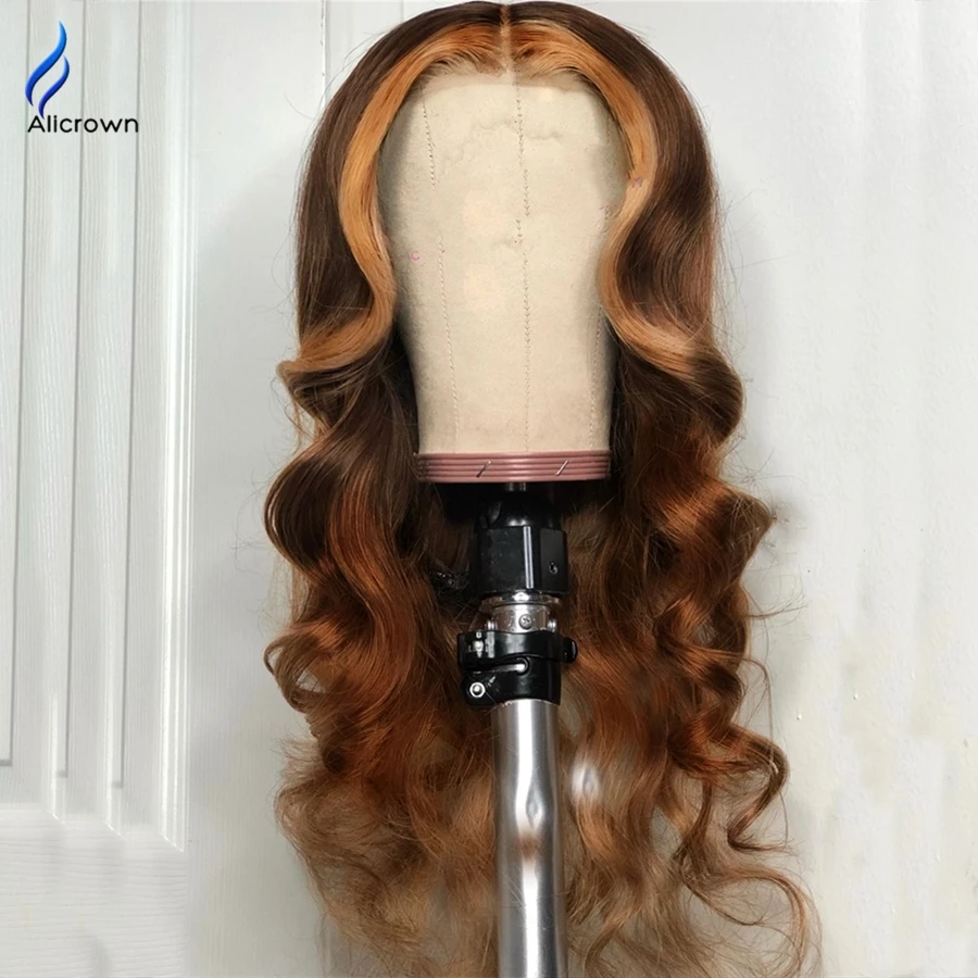 ALICROWN Ombre Highlight 13*6 объемные волнистые кружевные передние человеческие волосы Wigs150 %