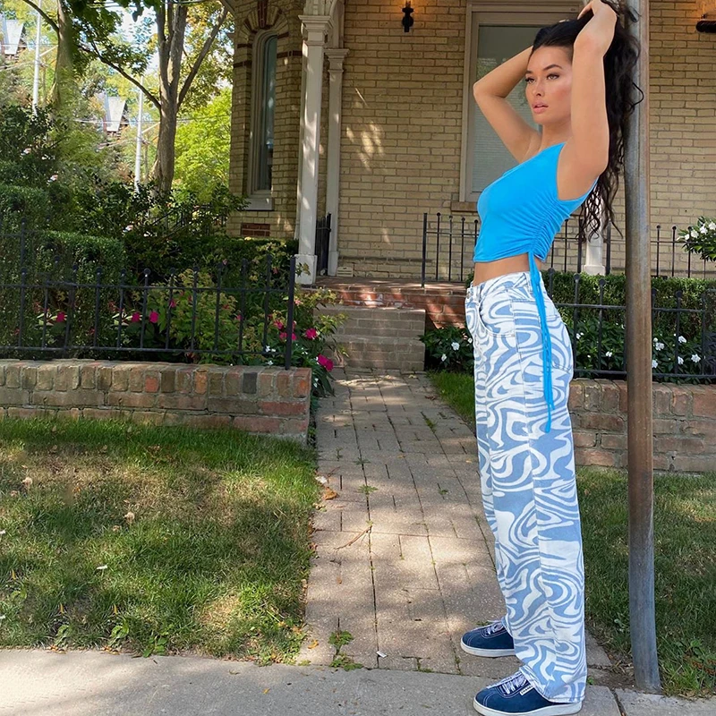 Брюки женские с высокой талией повседневные узкие длинные штаны принтом зебры